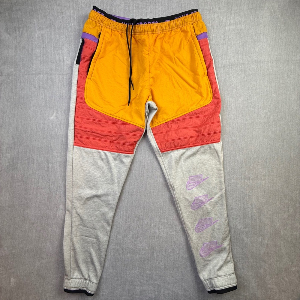 Nike Sportswear Colorblock Mixed Media Joggers Orange Grey Purple Mens Medium